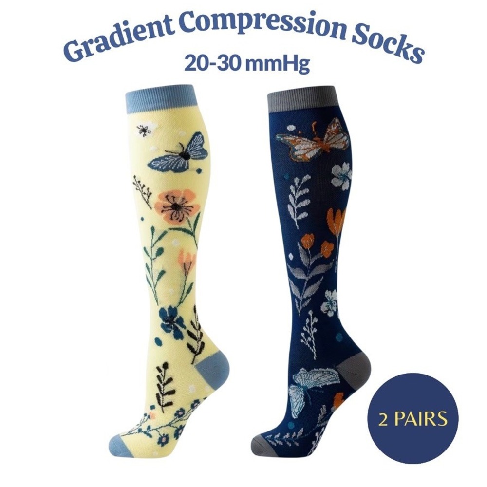 Unisex 20-30 mmHg Compression Socks L/XL Medical‎ Butterflies Gardencore 2 Pairs